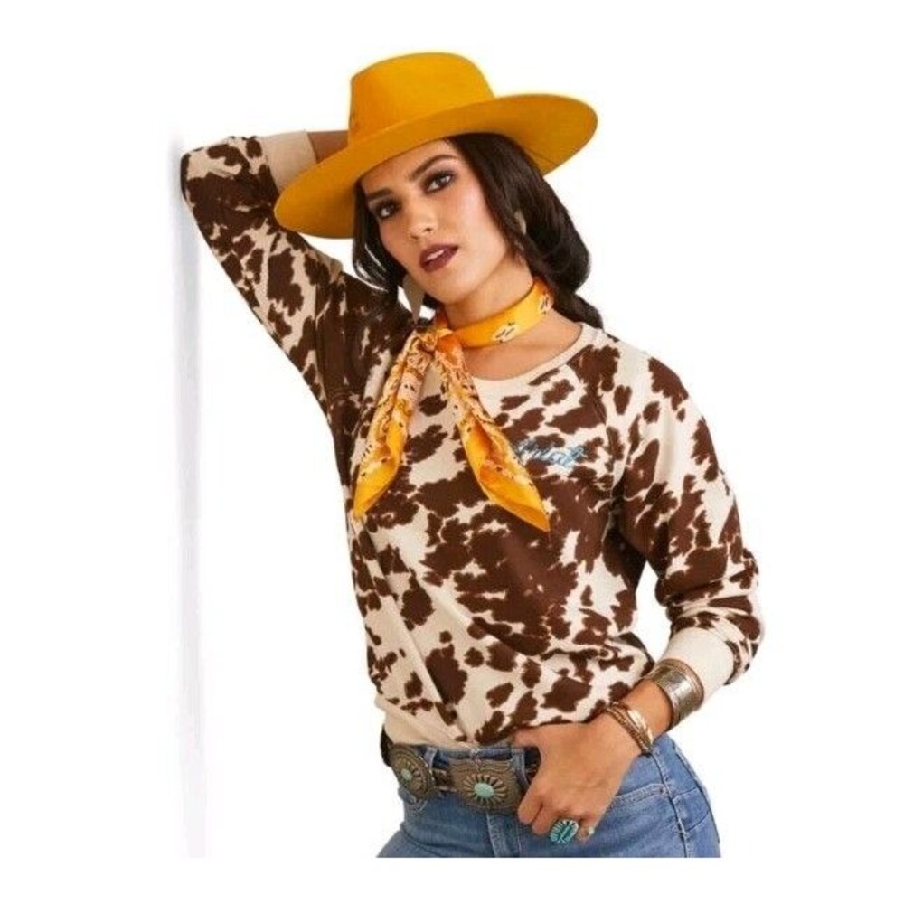 ARIAT Women's Real Hide Crew Sweatshirt Size Small S Embroidered Rodeo Western